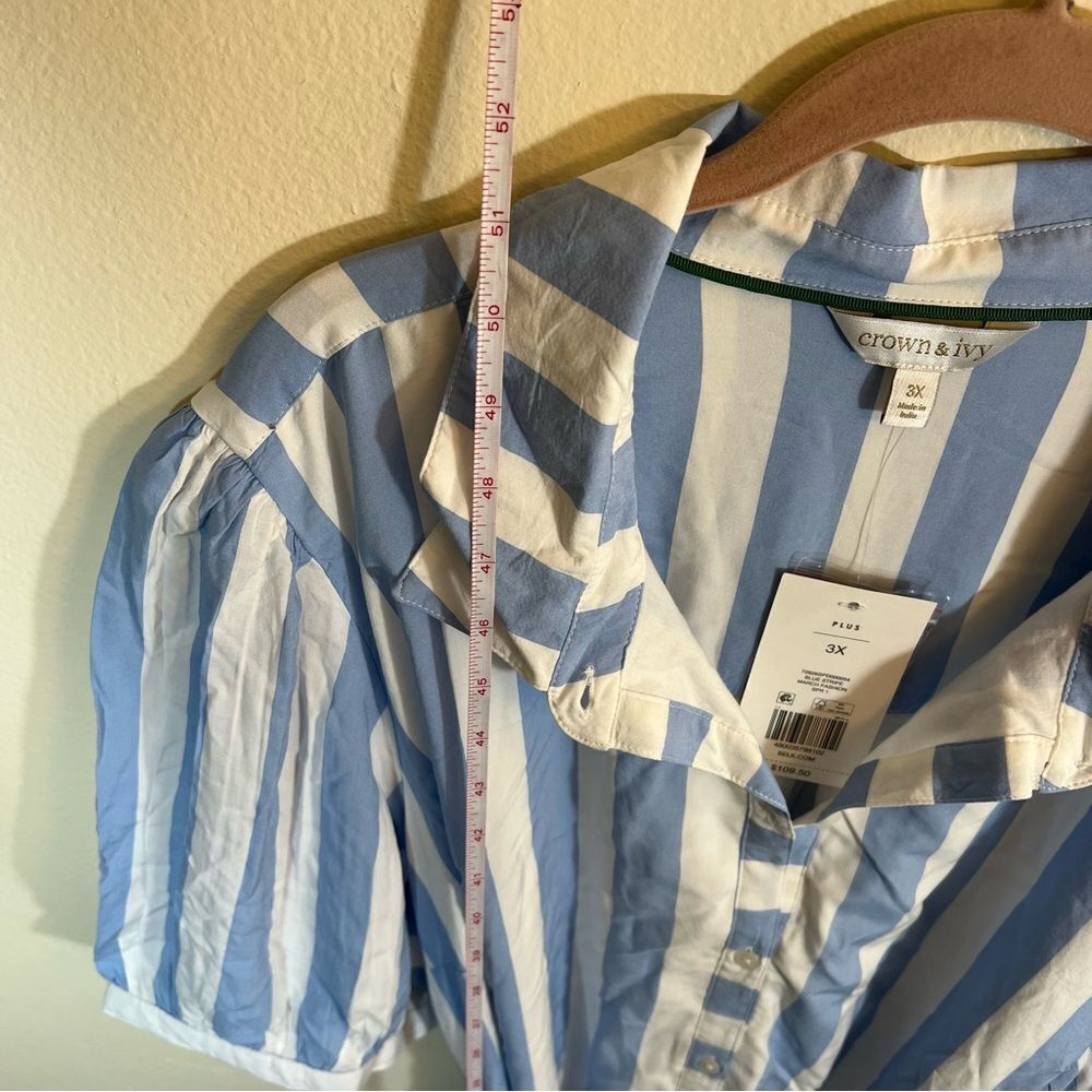 Crown & Ivy Women’s Blue White Striped Belted Shirt Dress 3X NWT - Picture 14 of 15